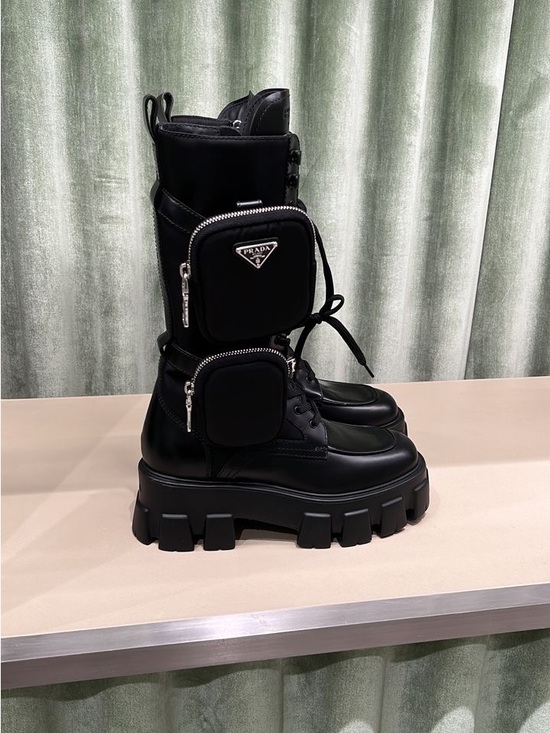 Prada Shoes - Prada Black Platform Lug-Sole Combat Boots with Detachable Pouches